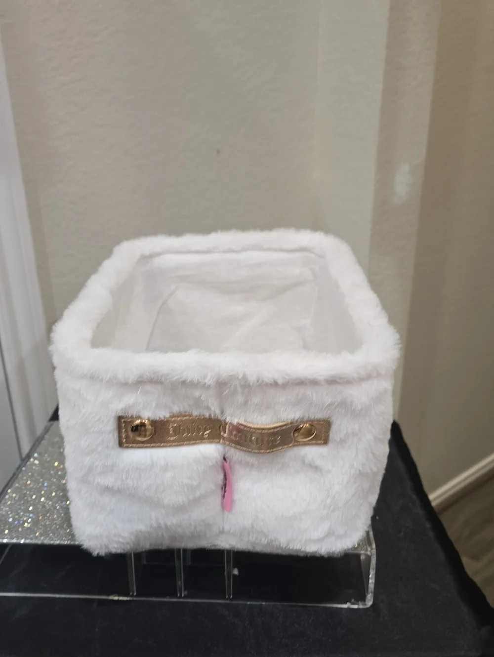 Juicy Couture Home JC Gold Embrodried Logo Faux Fur Decorative Storage Basket